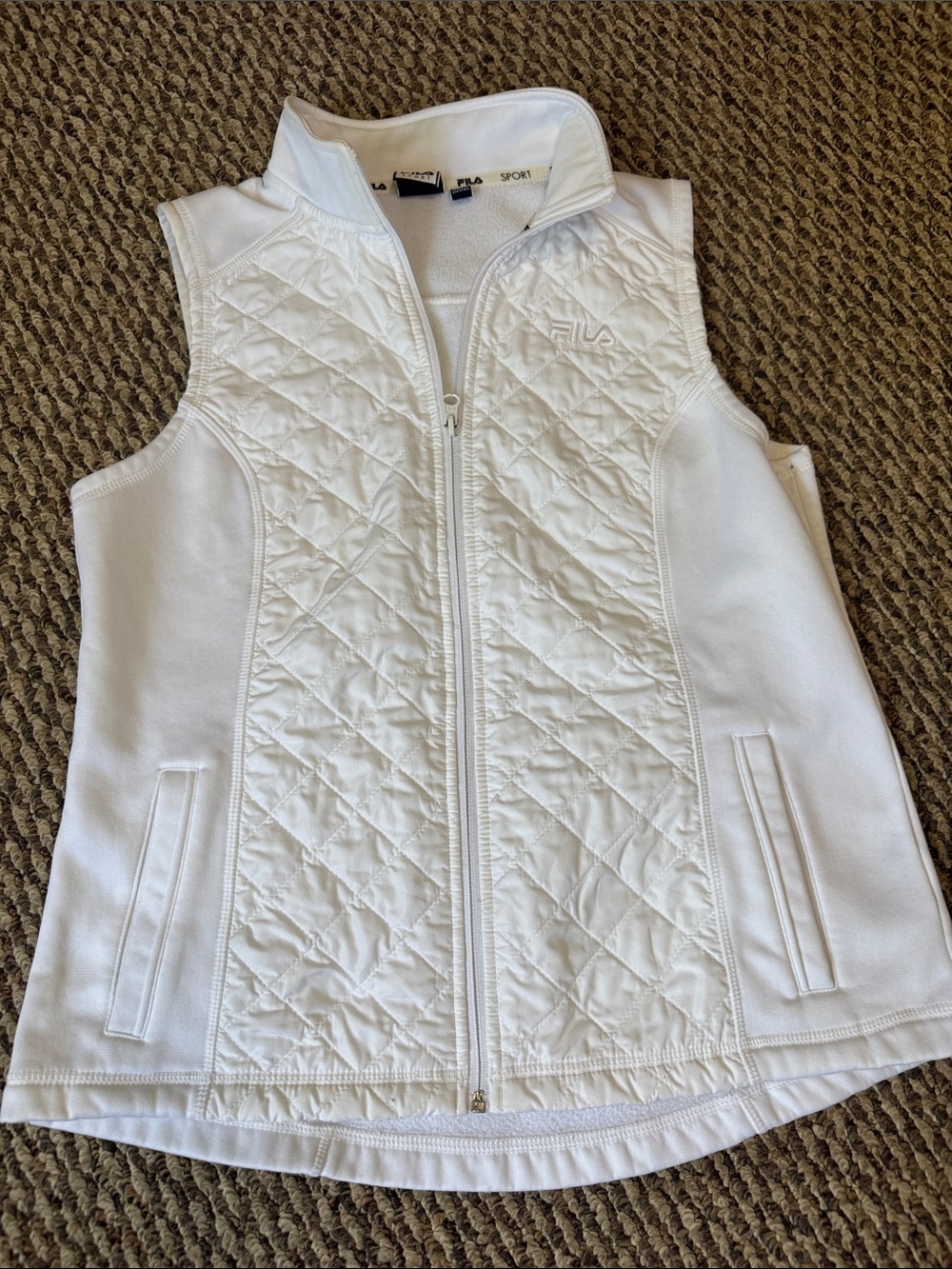 Fila Sport White Quilted Front Zip Vest